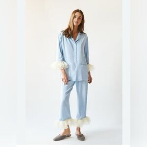 Sleeper Sky Blue Pajama Set with Cream Ruffles
